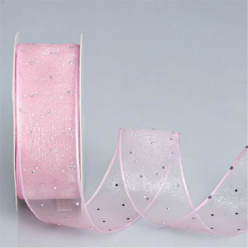 50 Yard Geschenkband 4cm – Glitzer Chiffonband mit Schneegarn, Schleifenbänder, Tüllband, Dekoband, Seidenband, Transparentes Organza Band für Hochzeit, Feiern & kreative Verpackung (Rosa) von TKSJROL