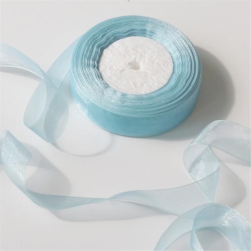 50 Yard Organza Band –Deco Chiffonband für Geschenkverpackung, Schleifen, Stoffband, Satinband, Seidenband, Geschenkbänder, Tüllband & Stoffborte für DIY Bastelprojekte (25 mm, Blau) von TKSJROL