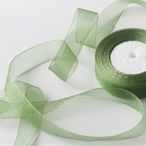 50 Yard Organza Band –Deco Chiffonband für Geschenkverpackung, Schleifen, Stoffband, Satinband, Seidenband, Geschenkbänder, Tüllband & Stoffborte für DIY Bastelprojekte (25 mm, Dunkelgrün) von TKSJROL