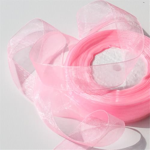 50 Yard Organza Band –Deco Chiffonband für Geschenkverpackung, Schleifen, Stoffband, Satinband, Seidenband, Geschenkbänder, Tüllband & Stoffborte für DIY Bastelprojekte (25 mm, Rosa) von TKSJROL