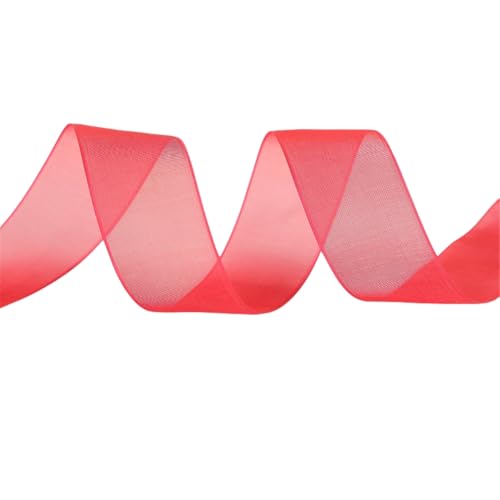 50 Yard Organza Band –Deco Chiffonband für Geschenkverpackung, Schleifen, Stoffband, Satinband, Seidenband, Geschenkbänder, Tüllband & Stoffborte für kreative DIY Bastelprojekte (25 mm, Rot) von TKSJROL