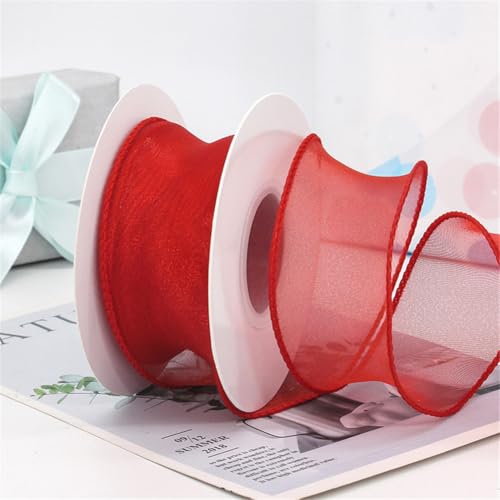 50 Yard Satinband 4cm – Chiffonband, Organzaband, Tüllband, Bandset, Seidenband, Schleifenband, Geschenk Band, Ribbon für Geschenkverpackungen, Hochzeit Antennenband & DIY Dekoration (Rot) von TKSJROL