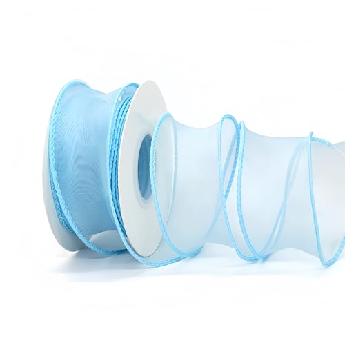 50 Yard Satinband 4cm – Chiffonband, Organzaband, Tüllband, Bandset, Seidenband, Schleifenband, Geschenk Band, Ribbon für Geschenkverpackungen, Hochzeit & DIY Dekoration (Himmelblau) von TKSJROL