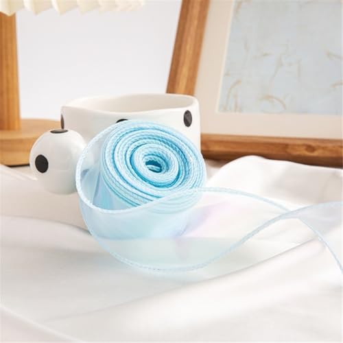 50 Yard Schimmerndes Chiffonband 4cm – Satinband, Seidenband, Organzaband, Tüllband, Bandset, Schleifenband, Geschenk Band, Hochzeit Antennenband, Ribbon für Basteln (Hellblau) von TKSJROL
