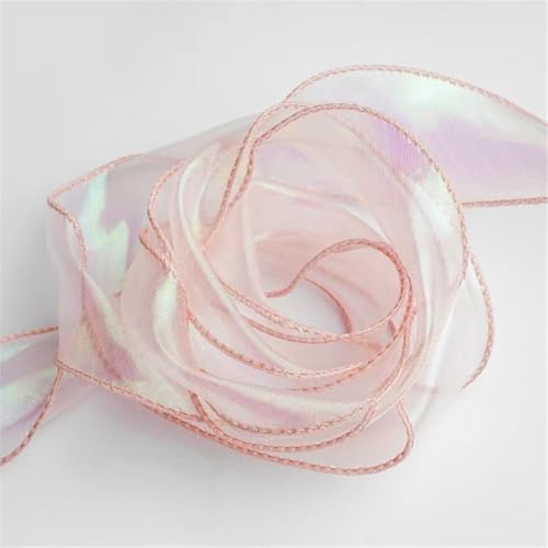 50 Yard Schimmerndes Chiffonband 4cm – Satinband, Seidenband, Organzaband, Tüllband, Bandset, Schleifenband, Geschenk Band, Hochzeit Antennenband, Ribbon für Basteln (Nuderosafarben) von TKSJROL