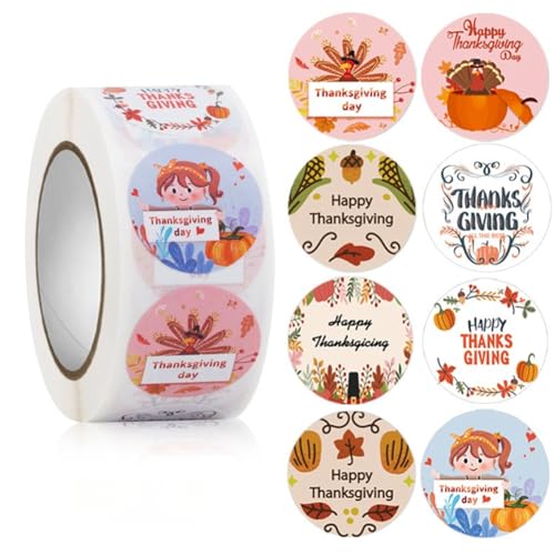 500 Stück Thanksgiving Deko Aufkleber Set – Selbstklebende Etiketten, Geschenksticker, Party Aufkleber, Siegelaufkleber und Einladungskarten für festliche Feiern und Bastelprojekte (D, 25mm) von TKSJROL
