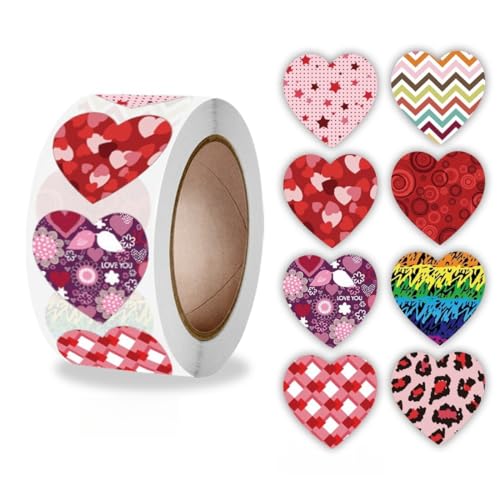 500 Stück Valentinstag Etiketten Set – Selbstklebende Deko Sticker, Siegel Etiketten, Geschenkaufkleber, Paket Label und Sticker für romantische Geschenkverpackungen und DIY Projekte (C, 25mm) von TKSJROL