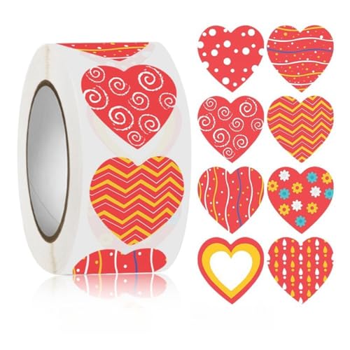 500 Stück Valentinstag Etiketten Set – Selbstklebende Deko Sticker, Siegel Etiketten, Geschenkaufkleber, Paket Label und Sticker für romantische Geschenkverpackungen und DIY Projekte (F, 25mm) von TKSJROL