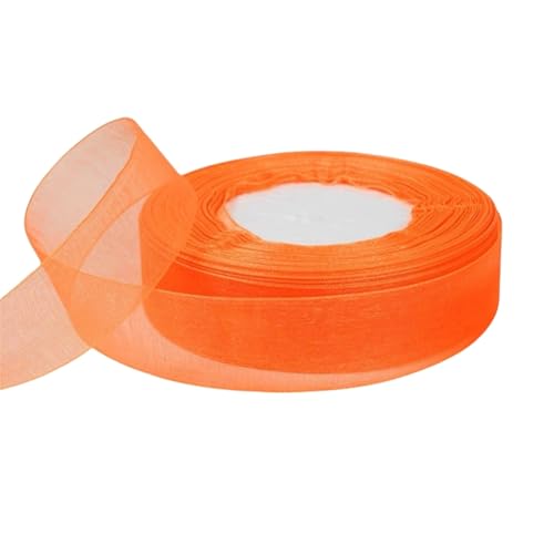 500 Yard Chiffonband – Organza-Satinband für Geschenkverpackung, Dekoband, Tüllband, Stoffband, Seidenband, Geschenkband & Stoffborte für DIY Handwerk, Hochzeit (25 mm, Leuchtorange) von TKSJROL