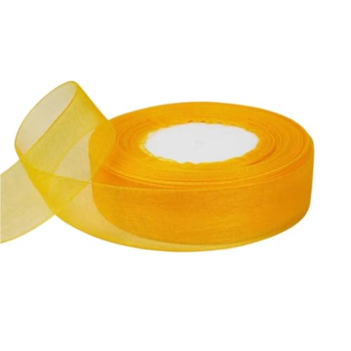 500 Yard Chiffonband – Vielseitiges Stoffband als Dekoband, Tüllband, Satinband, Organza Band, Seidenband, Geschenk Band, für Nähen, Basteln, Verpacken & Organza Handwerk (25 mm, Goldgelb) von TKSJROL