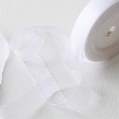 500 Yard Organza Band –Deco Chiffonband für Geschenkverpackung, Schleifen, Stoffband, Satinband, Seidenband, Geschenkbänder, Tüllband & Stoffborte für DIY Bastelprojekte (38 mm, Weiß) von TKSJROL