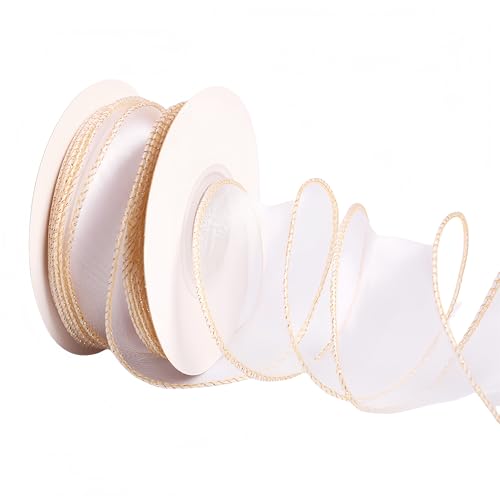 54 Meter Chiffonband 4cm – Satinband, Seidenband, Organzaband, Tüllband, Schleifenband, Geschenkverpackung Band, Geschenk Band, Hochzeit Antennenband, Ribbon für jede Dekoration (Weiß) von TKSJROL