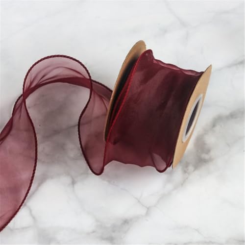 54 Meter Tüll Satinband 6cm – Chiffonband, Seidenband, Organzaband, Tüllband, Bandset, Geschenkverpackung Band, Geschenk Band, Hochzeit Antennenband, Ribbon für Dekoration (Weinrot) von TKSJROL
