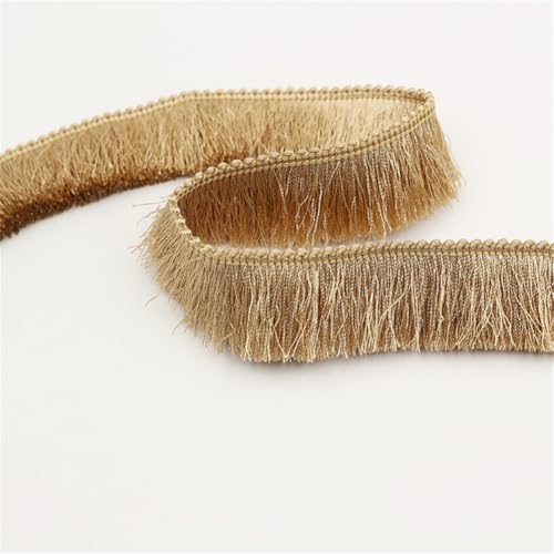 6 Meter Fransenborte - 28 mm Fransenband Dekoband Spitzenborte Quastenborte Textilborte Lace Ribbon StoffbordüRe Vintage Stoffband Quasten Trim Quastenband zum Nähen und Dekorieren (Khaki) von TKSJROL