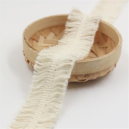 6 Meter Fransenborte - 35 mm Fransenband Dekoband DIY Spitzenborte Quastenborte TextilbordüRe Lace Ribbon StoffbordüRe Vintage Quasten Trim Stoffband Quastenband zum Nähen und Dekor (Creme) von TKSJROL