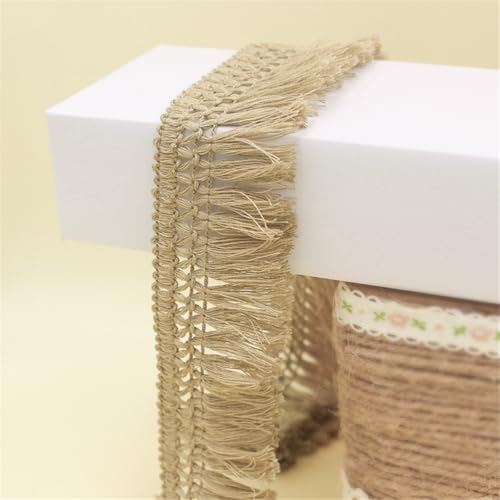 6 Meter Fransenborte - 4 cm Fransenband Dekoband TextilbordüRe StoffbordüRe DIY Spitzenborte Quastenborte Lace Ribbon Vintage Quasten Trim Quastenband Stoffband zum Nähen und Dekor (Khaki) von TKSJROL