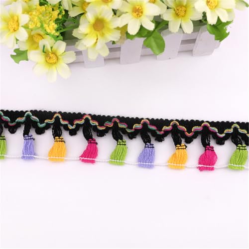 6 Yards Fransenborte - 4 cm Fransenband StoffbordüRe Textilborte Lace Ribbon Dekoband DIY Spitzenborte Quastenborte Vintage Quastenband Stoffband Quasten Trim zum Nähen und Dekorieren (L) von TKSJROL