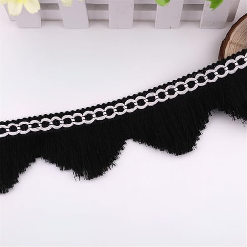 6 Yards Fransenborte - 5 cm Fransenband Lace Ribbon Textilborte Dekoborte StoffbordüRe DIY Spitzenborte Quastenborte Vintage Quasten Trim Stoffband Quastenband zum Nähen (Schwarz) von TKSJROL