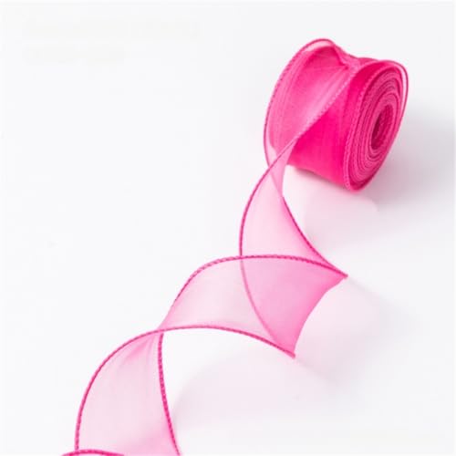 60 Yard Chiffonband 4 cm breit – Seidenband, Satinband, Organzaband, Tüllband, Geschenk Band, Dekoband, Schleifenband, Ribbon, Bandset für DIY, Scrapbooking, Basteln & Dekoration (Rosenrot) von TKSJROL