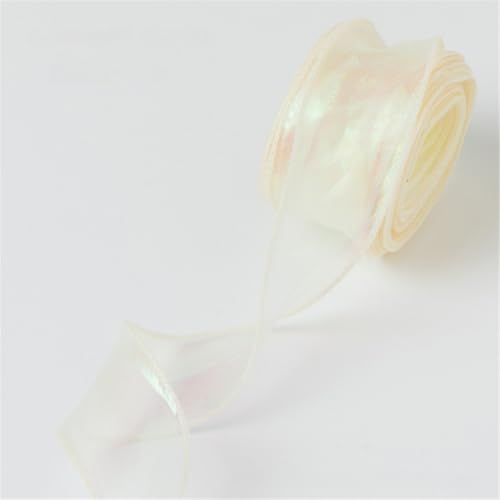 60 Yard Chiffonband 4 cm breit – Seidenband, Satinband, Organzaband, Tüllband, Geschenk Band, Dekoband, Schleifenband, Ribbon, Bandset für DIY, Scrapbooking, Basteln & Dekoration (Traumcreme) von TKSJROL