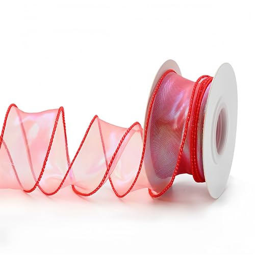 60 Yard Chiffonband 4cm – Hochzeit Antennenband, Satinband, glänzendes Seidenband, Schleifenband, Organzaband, Geschenkverpackung Band, Tüllband für Hochzeit & Deko (Irisierendes Begonienrot) von TKSJROL