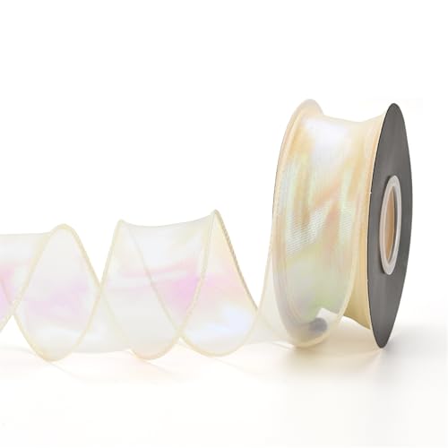 60 Yard Chiffonband 4cm – Hochzeit Antennenband, Satinband, glänzendes Seidenband, Schleifenband, Organzaband, Geschenkverpackung Band, Tüllband für Hochzeit & Deko (Irisierendes Gelb) von TKSJROL