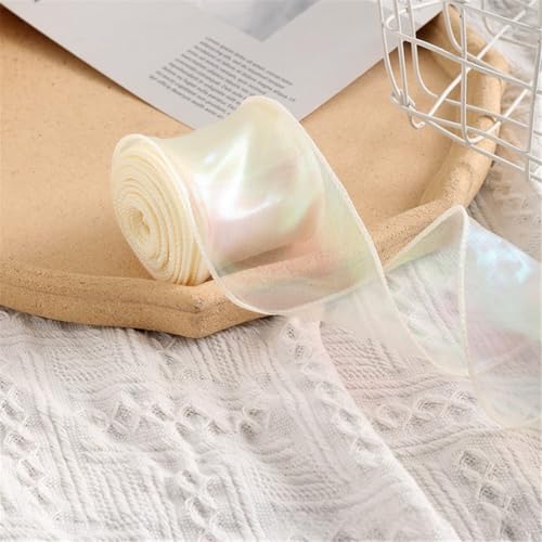60 Yard Chiffonband 6cm – Glänzendes Satinband, Seidenband, Organzaband, Geschenkverpackung Band, Schleifenband, Tüllband, Geschenk Band für Valentinstag & Muttertagsgeschenke (Cremeweiß) von TKSJROL