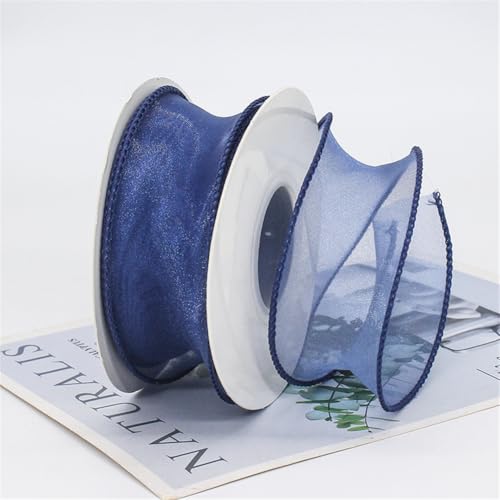 60 Yard Satinband 4cm – Chiffonband, Organzaband, Tüllband, Bandset, Seidenband, Schleifenband, Geschenk Band, Ribbon für Geschenkverpackungen, Hochzeit & DIY Dekoration (Dunkelblau) von TKSJROL