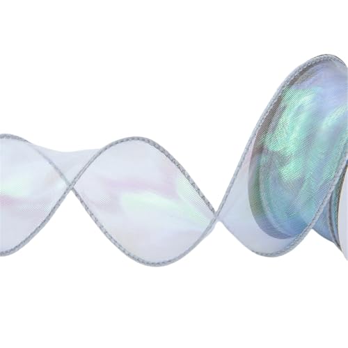 63 Meter Schleifenband 4cm – Farbwechselndes Chiffonband, Satinband, Seidenband, Geschenkverpackung Band, Tüllband, Organzaband, Ribbon für kreative Dekoration (Grau-Blau) von TKSJROL