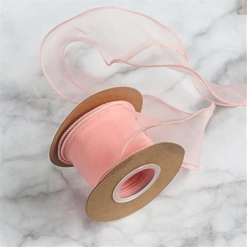 63 Meter Tüll Satinband 6cm – Chiffonband, Seidenband, Organzaband, Tüllband, Bandset, Geschenkverpackung Band, Geschenk Band, Hochzeit Antennenband, Ribbon für Dekoration (Rosa) von TKSJROL