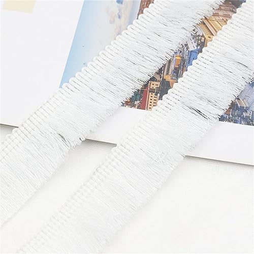 7 Meter Fransenborte - 25mm Fransenband Spitzenborte Quastenborte Dekoband Textilborte Lace Ribbon StoffbordüRe Vintage Quasten Trim Stoffband Quastenband zum Nähen und Dekorieren (Reinweiß) von TKSJROL