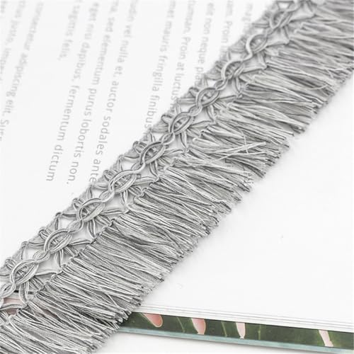 7 Meter Fransenborte - 35 mm Fransenband StoffbordüRe Dekoband Spitzenborte Quastenborte Textilborte Lace Ribbon Vintage Quastenband Stoffband Quasten Trim zum Nähen und Dekorieren (02_Grau) von TKSJROL
