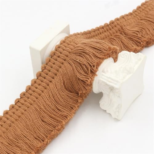 7 Meter Fransenborte - 38 mm Fransenband DIYQuastenborte Dekoband StoffbordüRe Lace Ribbon Textilborte Vintage Quasten Trim Quastenband Stoffband zum Nähen und Dekorieren (Hellbraun) von TKSJROL