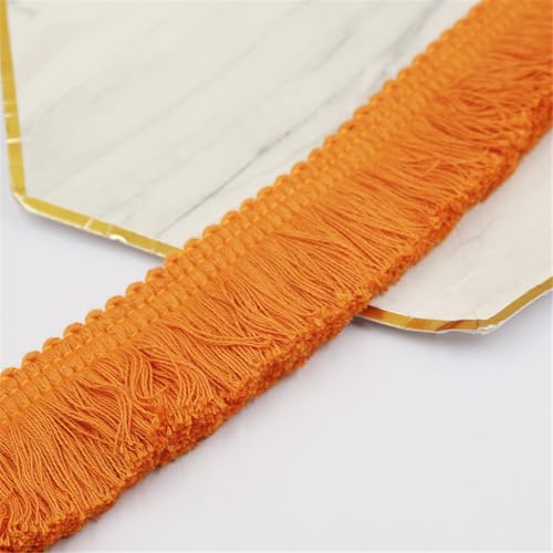 7 Meter Fransenborte - 38 mm Fransenband Spitzenborte Quastenborte Dekoband StoffbordüRe Lace Ribbon Textilborte Vintage Quasten Trim Quastenband Stoffband zum Nähen und Dekorieren (Orange) von TKSJROL