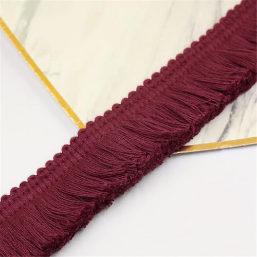 7 Meter Fransenborte - 38 mm Fransenband Spitzenborte Quastenborte Dekoband StoffbordüRe Lace Ribbon Textilborte Vintage Quasten Trim Quastenband Stoffband zum Nähen und Dekorieren (Weinrot) von TKSJROL