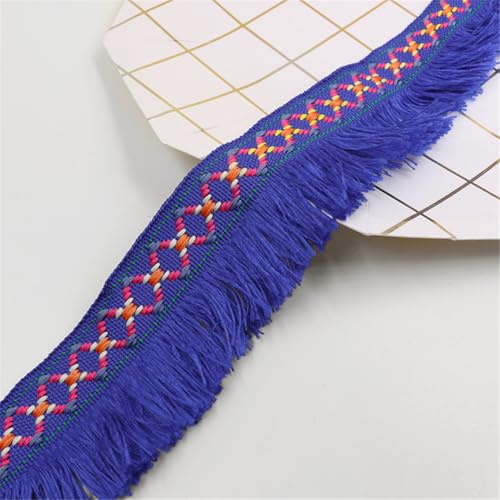 7 Meter Fransenborte - 4 cm Fransenband DIY Quastenborte Lace Ribbon StoffbordüRe TextilbordüRe Dekoband Vintage Quasten Trim Quastenband Stoffband zum Nähen und Dekor (Königsblau) von TKSJROL