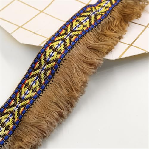 7 Meter Fransenborte - 4 cm Fransenband DIY Spitzenborte Quastenborte Lace Ribbon TextilbordüRe Dekoband StoffbordüRe Vintage Quastenband Stoffband Quasten Trim zum Nähen und Dekor (Kaffee) von TKSJROL
