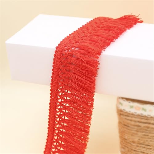 7 Meter Fransenborte - 4 cm Fransenband Dekoband TextilbordüRe StoffbordüRe Lace Ribbon DIY Spitzenborte Quastenborte Vintage Quastenband Stoffband Quasten Trim zum Nähen und Dekorieren (Rot) von TKSJROL