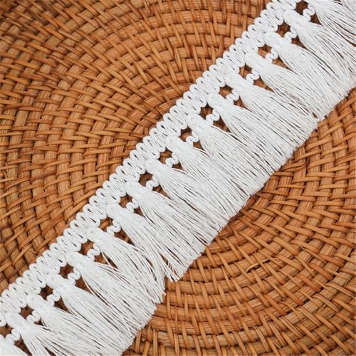 7 Meter Fransenborte - 5 cm Fransenband Lace Ribbon Dekoband DIY Spitzenborte Quastenborte TextilbordüRe StoffbordüRe Vintage Quastenband Quasten Trim Stoffband zum Nähen (Weiß) von TKSJROL