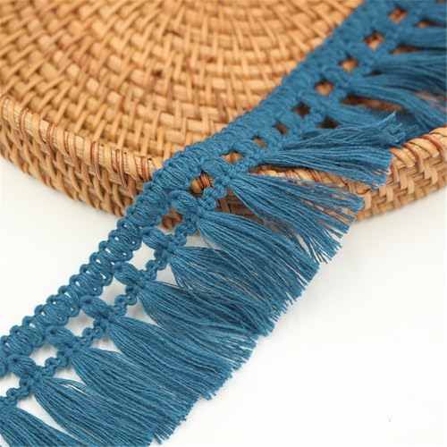 7 Meter Fransenborte - 5 cm Fransenband Lace Ribbon Dekoband DIY Spitzenborte Quastenborte TextilbordüRe StoffbordüRe Vintage Quastenband Stoffband Quasten Trim zum Nähen (Marineblau) von TKSJROL