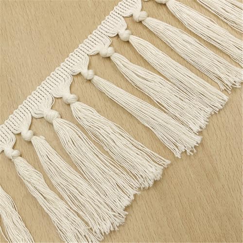7 Yards Fransenborte - 11 cm Fransenband Lace Ribbon TextilbordüRe StoffbordüRe DIY Quastenborte Dekoband Vintage Quasten Trim Stoffband Quastenband zum Nähen (Einfacher Knoten – Creme) von TKSJROL