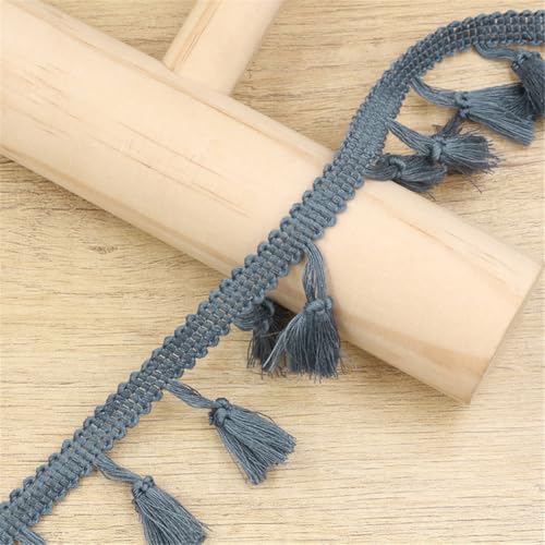 7 Yards Fransenborte - 43 mm Fransenband DIY Spitzenborte Quastenborte StoffbordüRe Textilborte Lace Ribbon Dekoband Vintage Stoffband Quastenband Fransen Trim zum Nähen und Dekor (Graublau) von TKSJROL