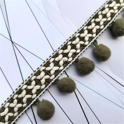 7 Yards Pompon-Borte - Pompoms Bänder zum Nähen, Quaste Trim Band Bommelborte Pomponband Fransenborte Dekoborte Mit Bommeln Bälle Zierband Für Zuhause Vorhang Kissen Kleidung DIY (Armeegrün) von TKSJROL