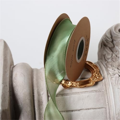 70 Yard Geschenkverpackung Band 4 cm – Chiffonband, Satinband, Organzaband, Tüllband, Seidenband, Dekoband für Weihnachten, Hochzeit, Geburtstag, Party & Geschenkideen (Salbeigrün) von TKSJROL