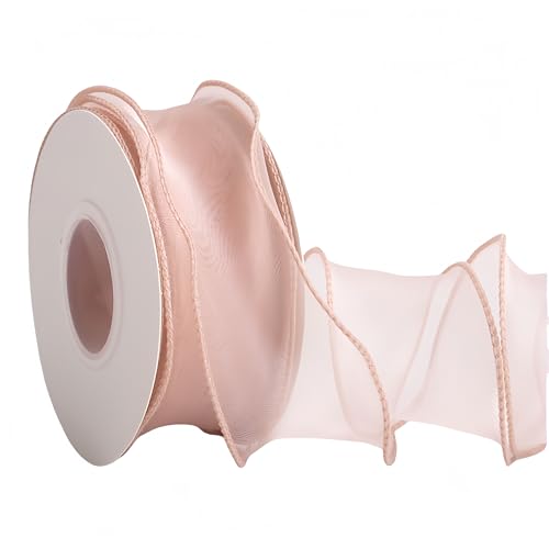 72 Meter Satinband 4 cm – Chiffonband, Tüllband, Organzaband für Geschenkverpackung, Hochzeit Dekoration, Geschenkband, Seidenband, Dekoband, Bandset & Ribbon Bastelbedarf (Aprikosenrosa) von TKSJROL
