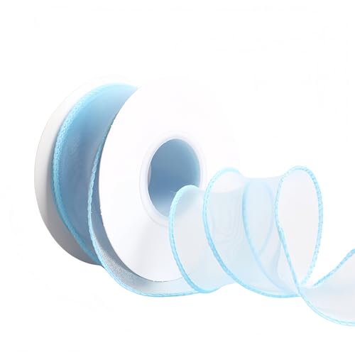 72 Meter Satinband 4 cm – Chiffonband, Tüllband, Organzaband für Geschenkverpackung, Hochzeit Dekoration, Geschenkband, Seidenband, Dekoband, Bandset & Ribbon Bastelbedarf (Himmelblau) von TKSJROL