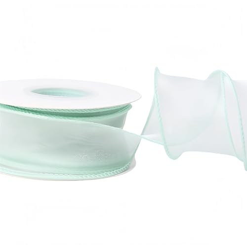 72 Meter Satinband 4 cm – Chiffonband, Tüllband, Organzaband für Geschenkverpackung, Hochzeit Dekoration, Geschenkband, Seidenband, Dekoband, Bandset & Ribbon Bastelbedarf (Seegrün) von TKSJROL