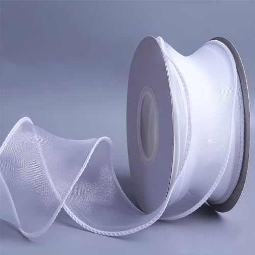 72 Meter Satinband 4 cm – Chiffonband, Tüllband, Organzaband für Geschenkverpackung, Hochzeit Dekoration, Geschenkband, Seidenband, Dekoband, Bandset & Ribbon Bastelbedarf (Weiß) von TKSJROL