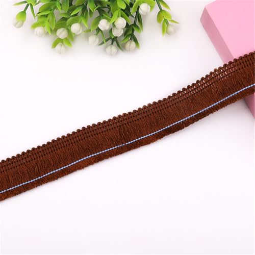 8 Meter Fransenborte - 2 cm Fransenband Lace Ribbon DIY Spitzenborte Quastenborte Textilborte Dekoborte StoffbordüRe Vintage Quasten Trim Stoffband Quastenband zum Nähen (17_Dunkelbraun) von TKSJROL
