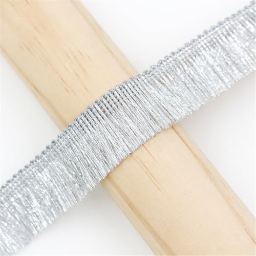 8 Meter Fransenborte - 25mm Fransenband Glitzer Zierspitze Quastenborte StoffbordüRe Textilborte Lace Ribbon Dekoband Vintage Quasten Trim Stoffband Quastenband zum Nähen und Dekor (Silber) von TKSJROL